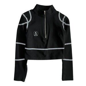 Diafora Womens Medusa Reflective Strip 1/2 Zip Crop Long Sleeve Top Black Medium